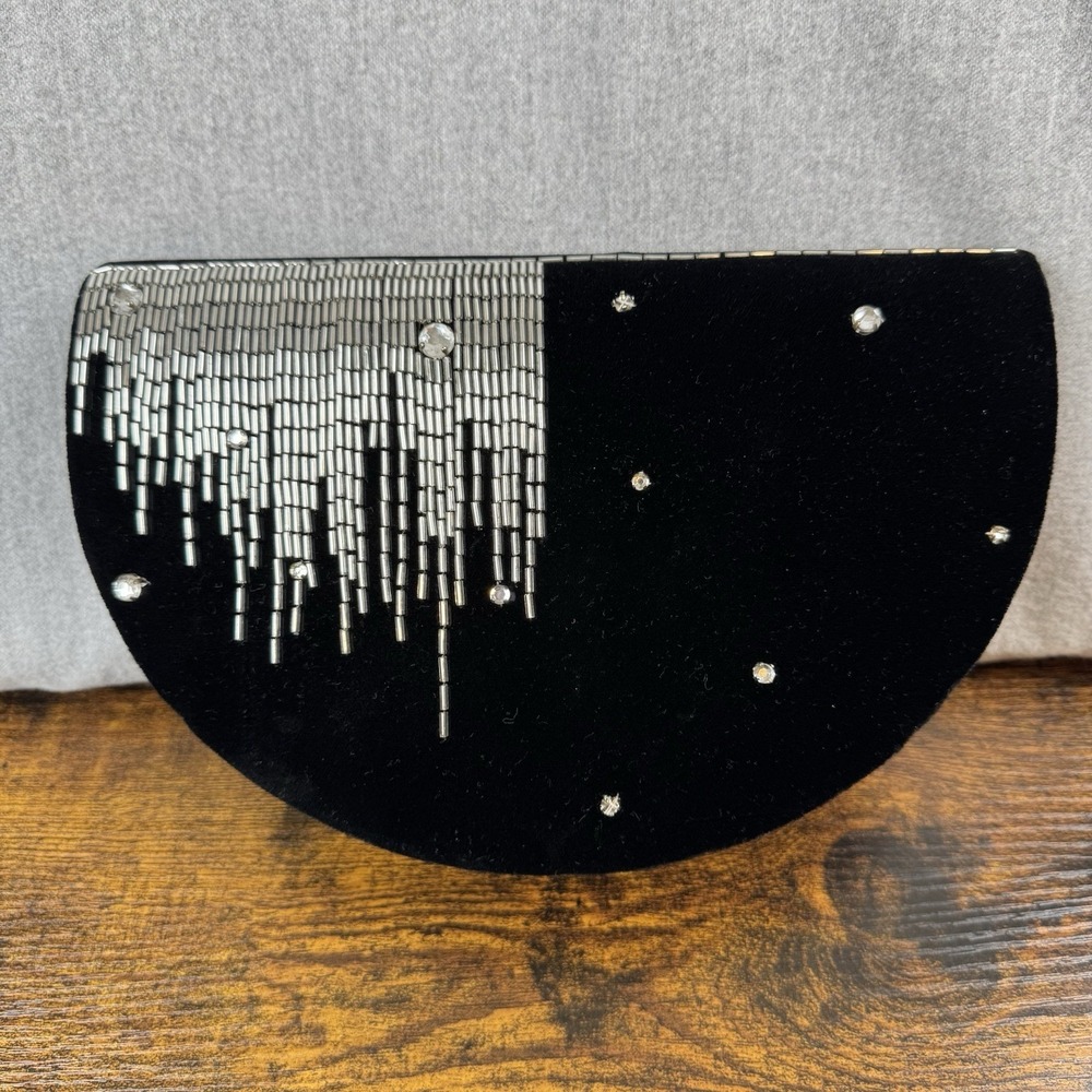 Vintage Black Velvet Purse  Elegant Beads Gold & Black  Made in Hong Kong - Picture 6 of 16